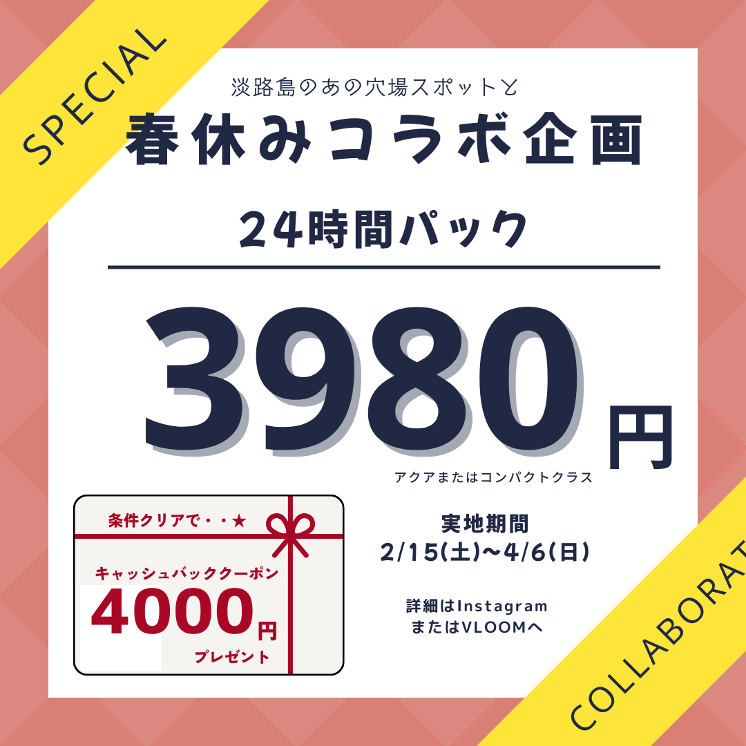 春休み企画2025/2/15～4/6　3980円/24ｈ